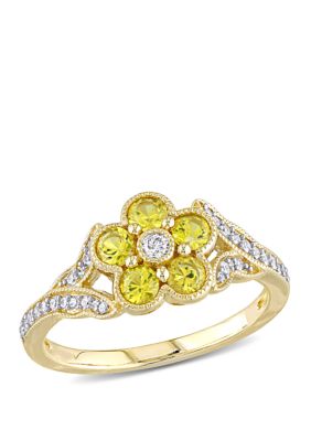 Belk & Co 5/8 Ct. T.w. Yellow Sapphire And 1/6 Ct. T.w. Diamond Floral Engagement Ring In 10K Yellow Gold