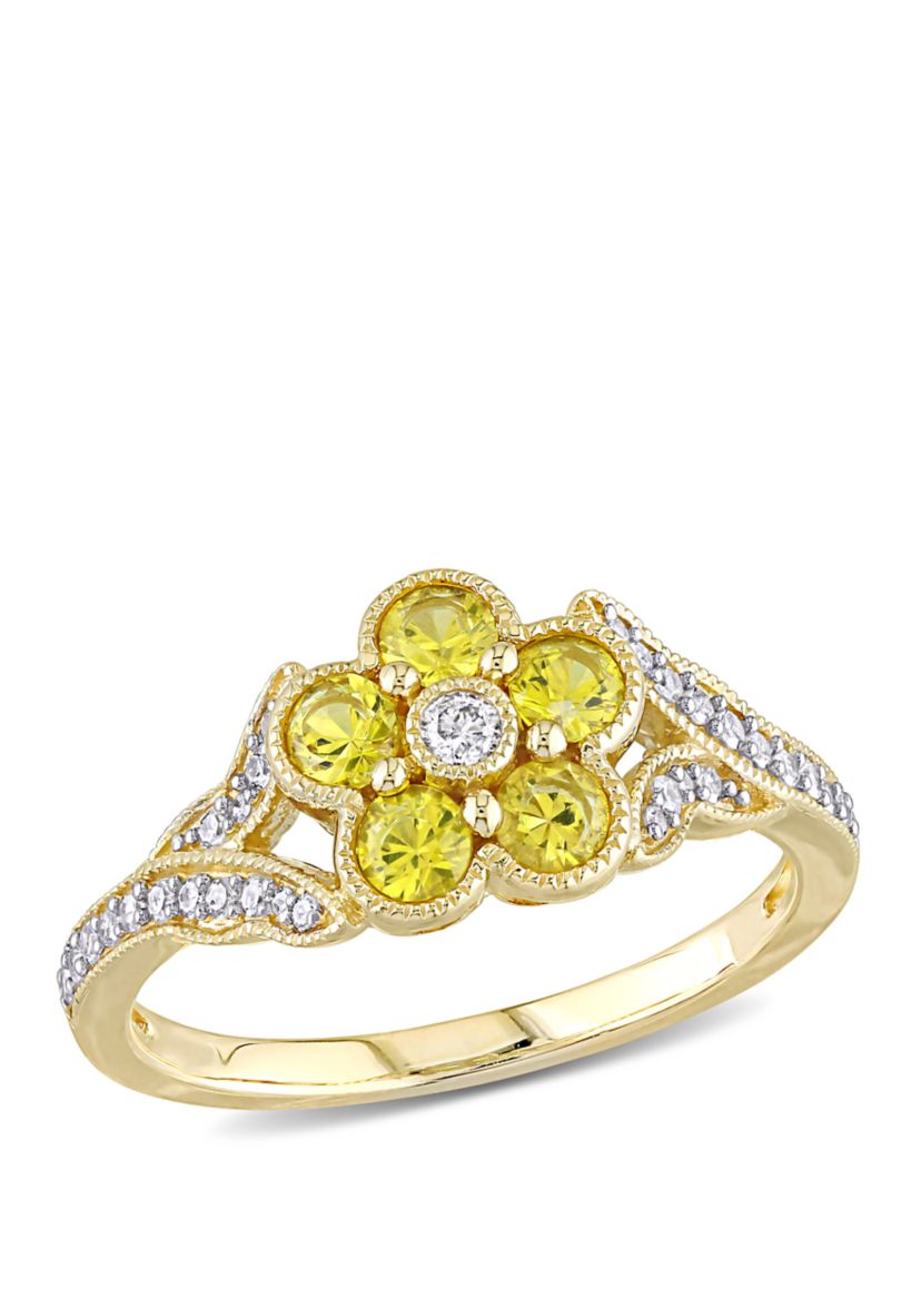 5/8 ct. t.w. Yellow Sapphire and 1/6 ct. t.w. Diamond Floral Engagement Ring in 10k Yellow Gold