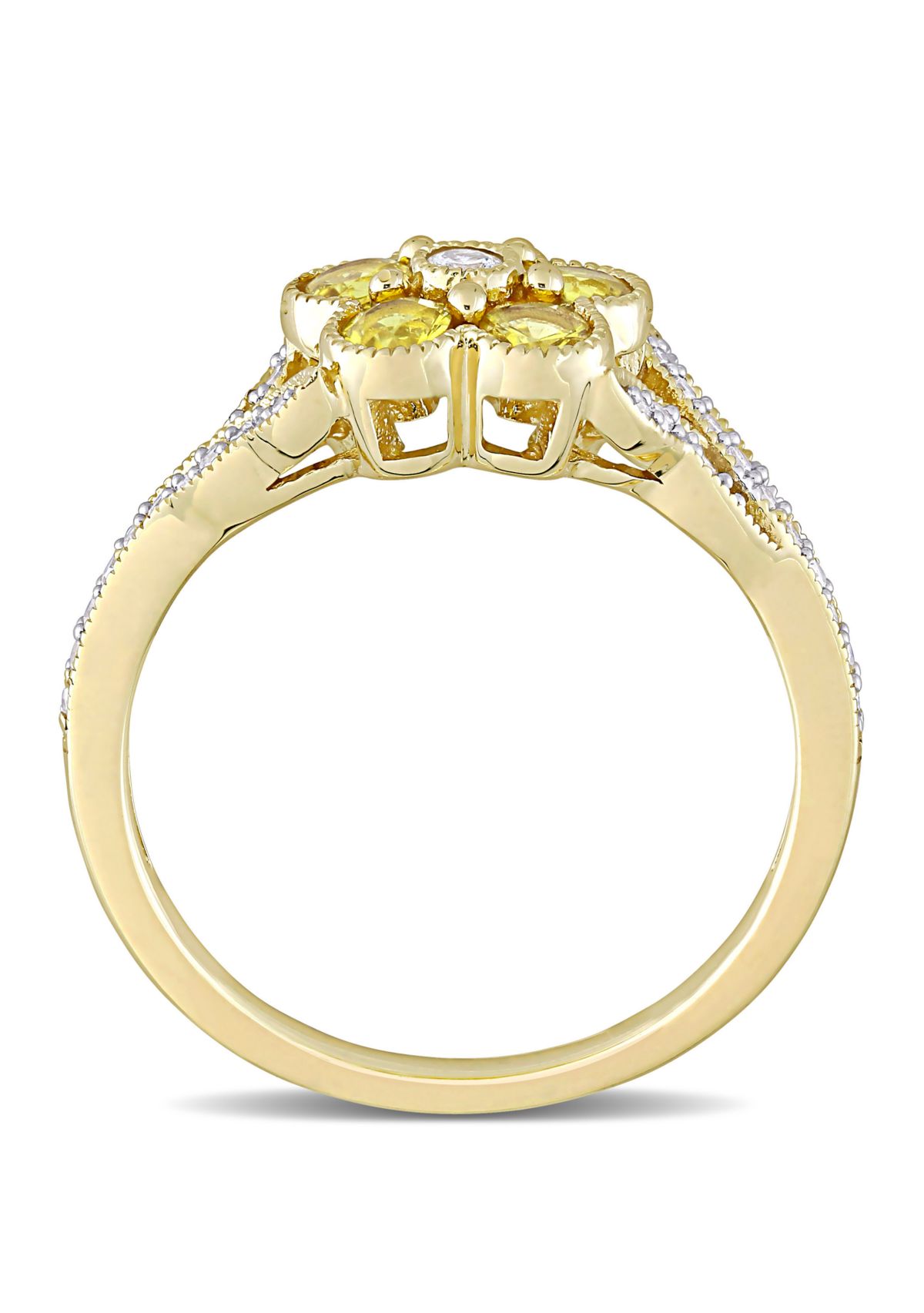 5/8 ct. t.w. Yellow Sapphire and 1/6 ct. t.w. Diamond Floral Engagement Ring in 10k Yellow Gold
