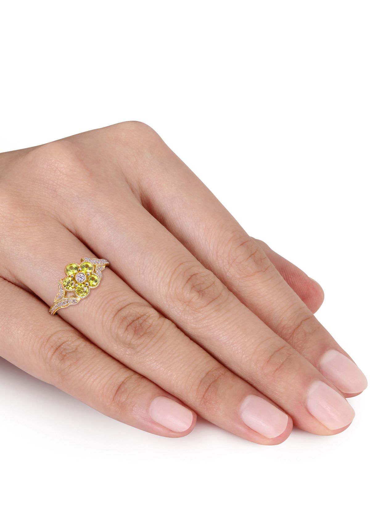 5/8 ct. t.w. Yellow Sapphire and 1/6 ct. t.w. Diamond Floral Engagement Ring in 10k Yellow Gold