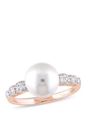 Belk & Co 1/8 Ct. T.w. Diamond And 9.2 Millimeter Cultured Freshwater Pearl Ring In 10K Rose Gold