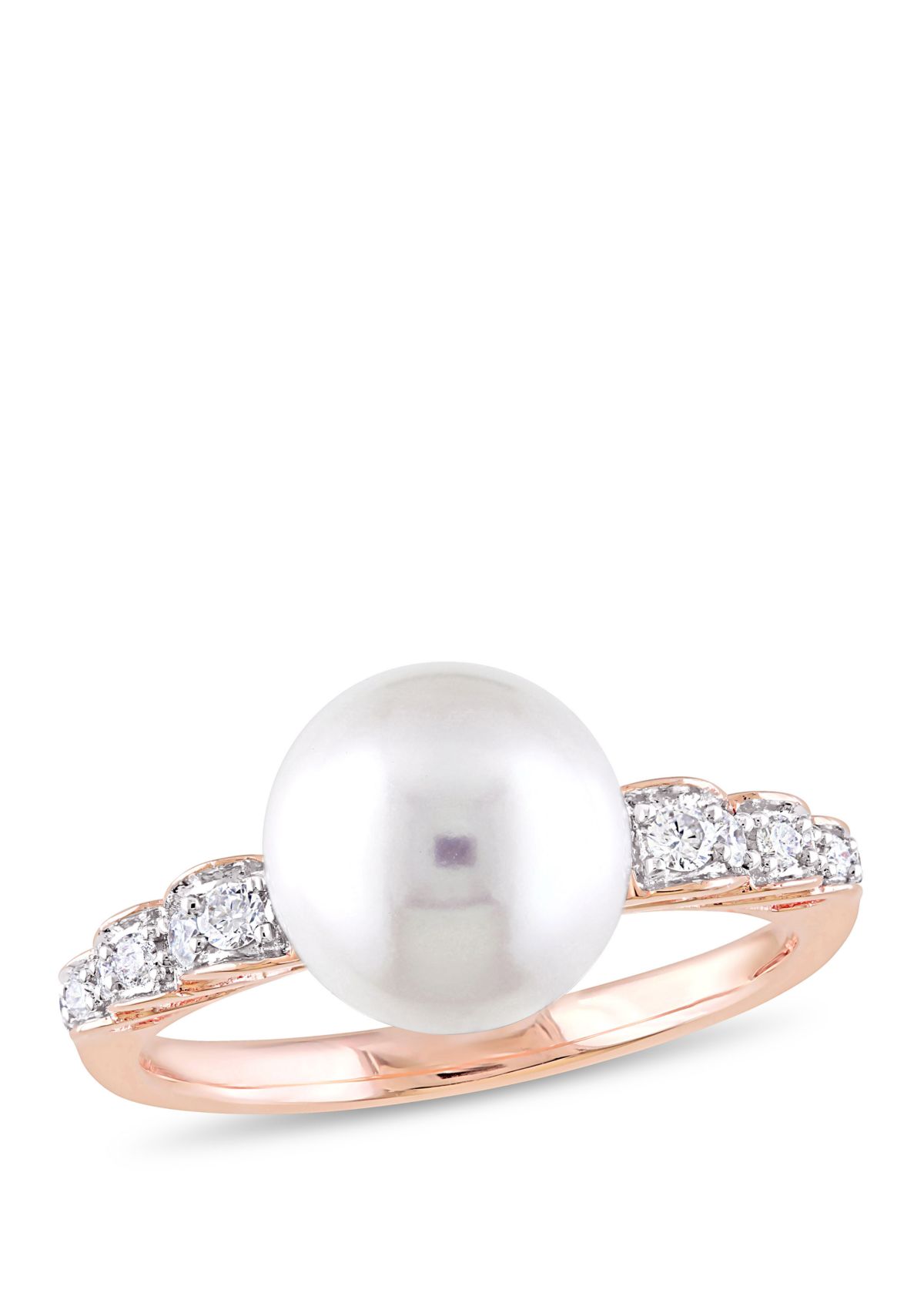 1/8 ct. t.w. Diamond and 9.2 Millimeter Cultured Freshwater Pearl Ring in 10k Rose Gold