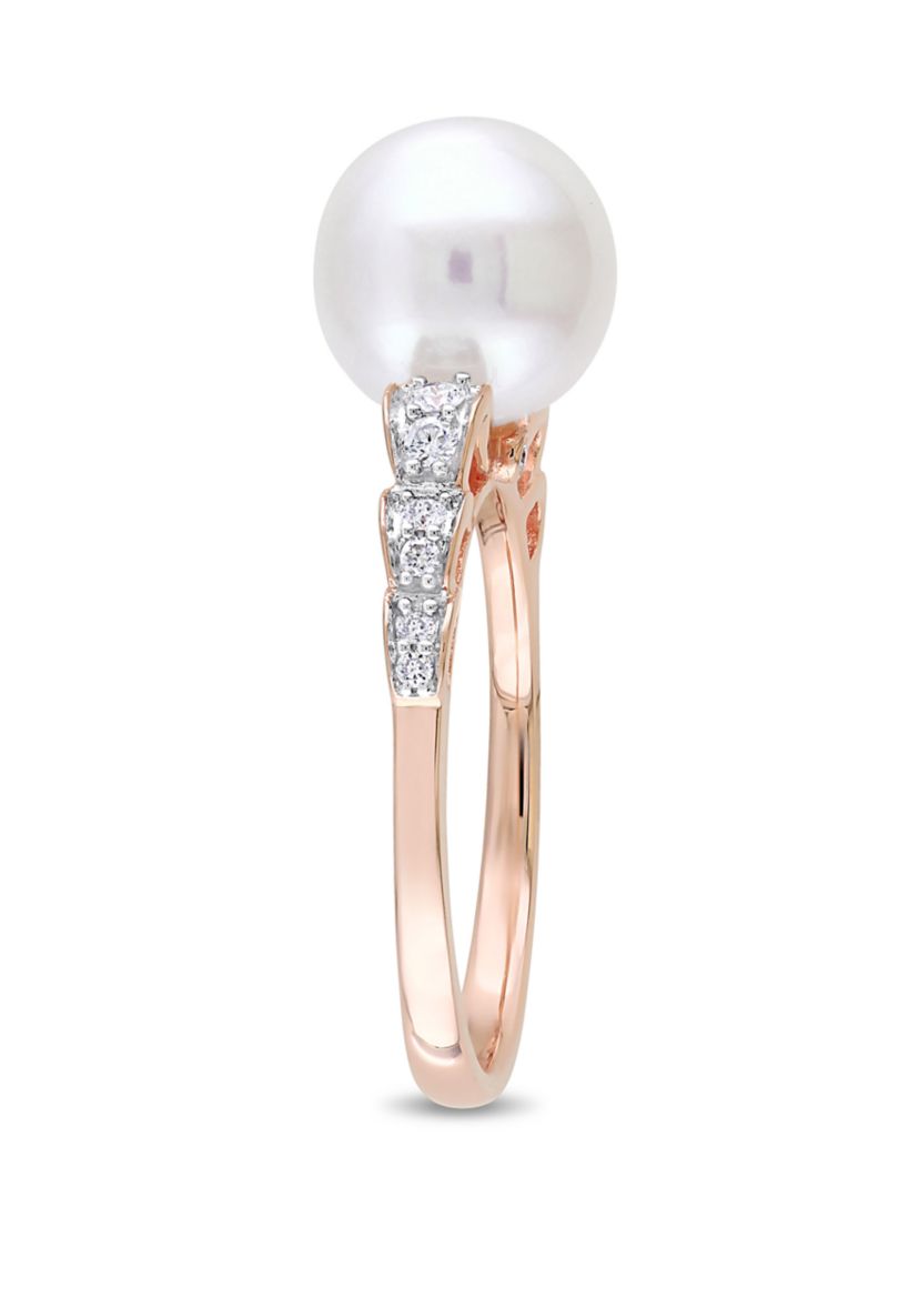 1/8 ct. t.w. Diamond and 9.2 Millimeter Cultured Freshwater Pearl Ring in 10k Rose Gold