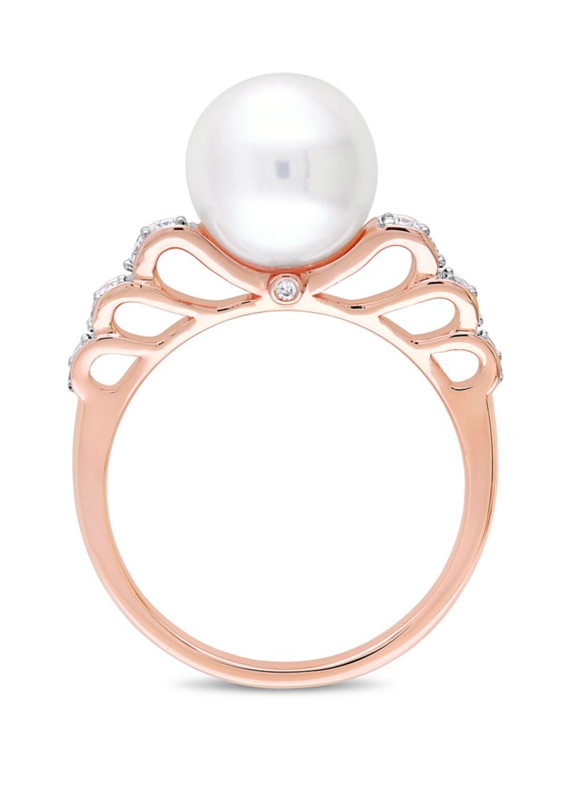 1/8 ct. t.w. Diamond and 9.2 Millimeter Cultured Freshwater Pearl Ring in 10k Rose Gold