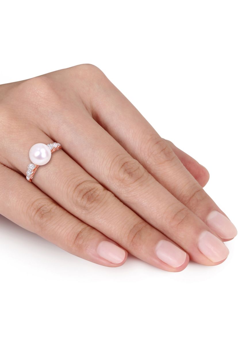 1/8 ct. t.w. Diamond and 9.2 Millimeter Cultured Freshwater Pearl Ring in 10k Rose Gold