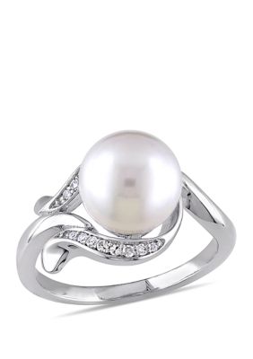 Belk & Co 1/10 Ct. T.w. Diamond And 8.5 Millimeter Cultured Freshwater Pearl Accent Ring In 10K White Gold