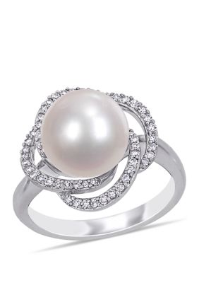Belk & Co 1/4 Ct. T.w. Diamond And 10 To 10.5 Millimeter Cultured Freshwater Pearl Swirl Ring In 14K White Gold