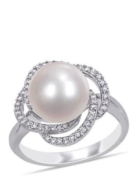 Belk & Co 1/4 ct. t.w. Diamond and 10 to 10.5 Millimeter Cultured Freshwater Pearl Swirl Ring in 14k White Gold, 8