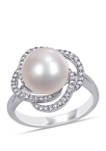 1/4 ct. t.w. Diamond and 10 to 10.5 Millimeter Cultured Freshwater Pearl Swirl Ring in 14k White Gold