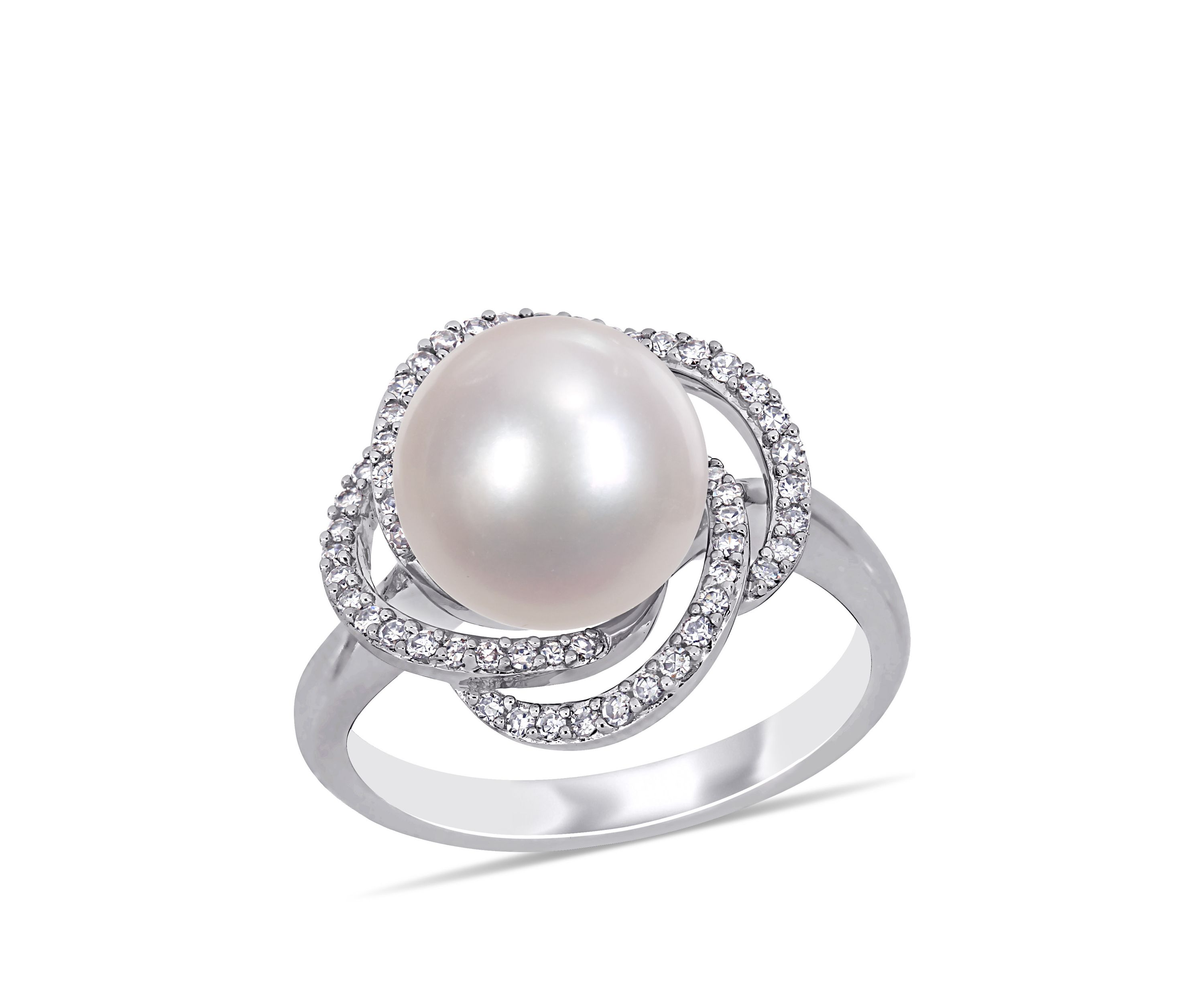 1/4 ct. t.w. Diamond and 10 to 10.5 Millimeter Cultured Freshwater Pearl Swirl Ring in 14k White Gold