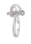 1/4 ct. t.w. Diamond and 10 to 10.5 Millimeter Cultured Freshwater Pearl Swirl Ring in 14k White Gold