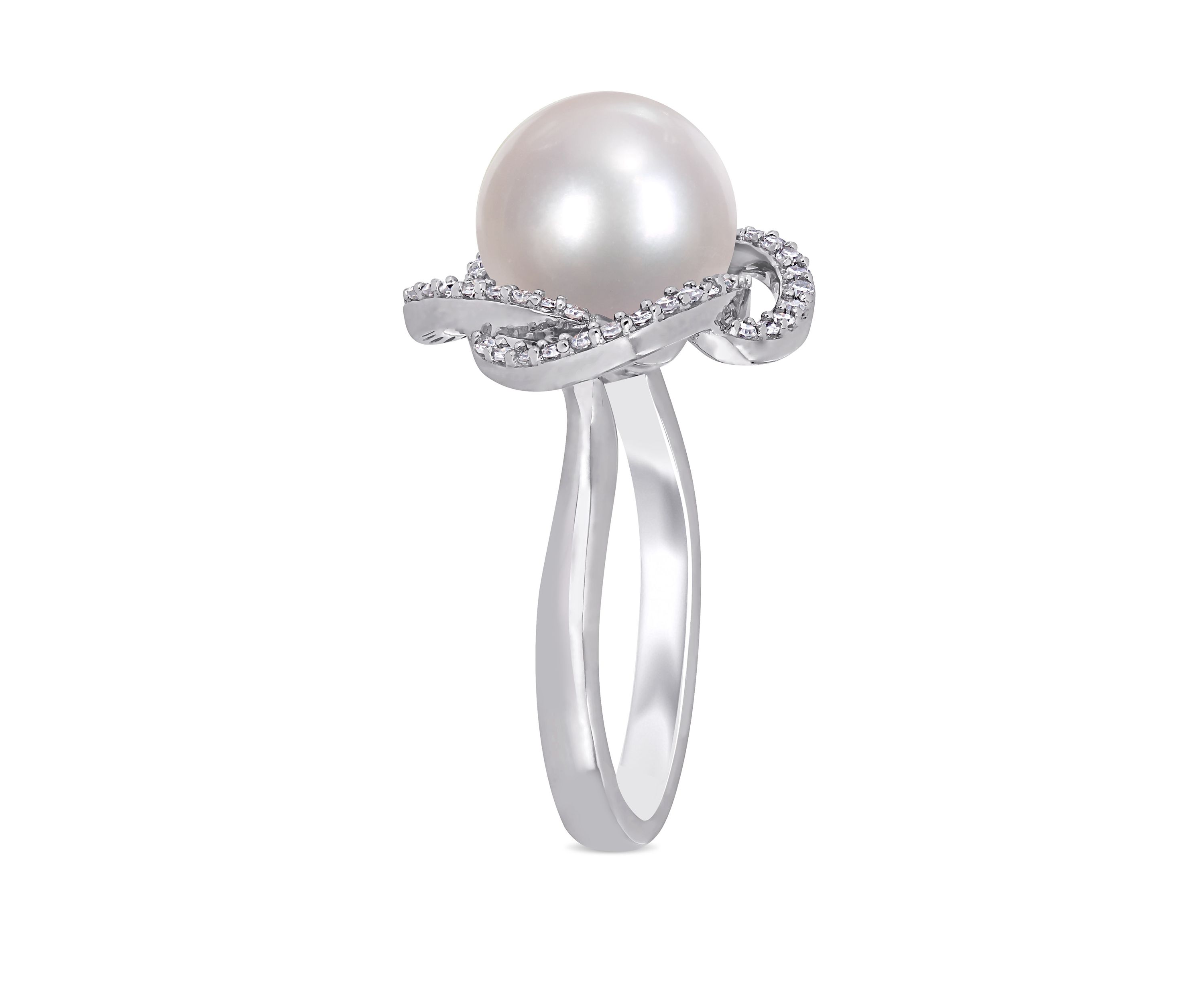 1/4 ct. t.w. Diamond and 10 to 10.5 Millimeter Cultured Freshwater Pearl Swirl Ring in 14k White Gold