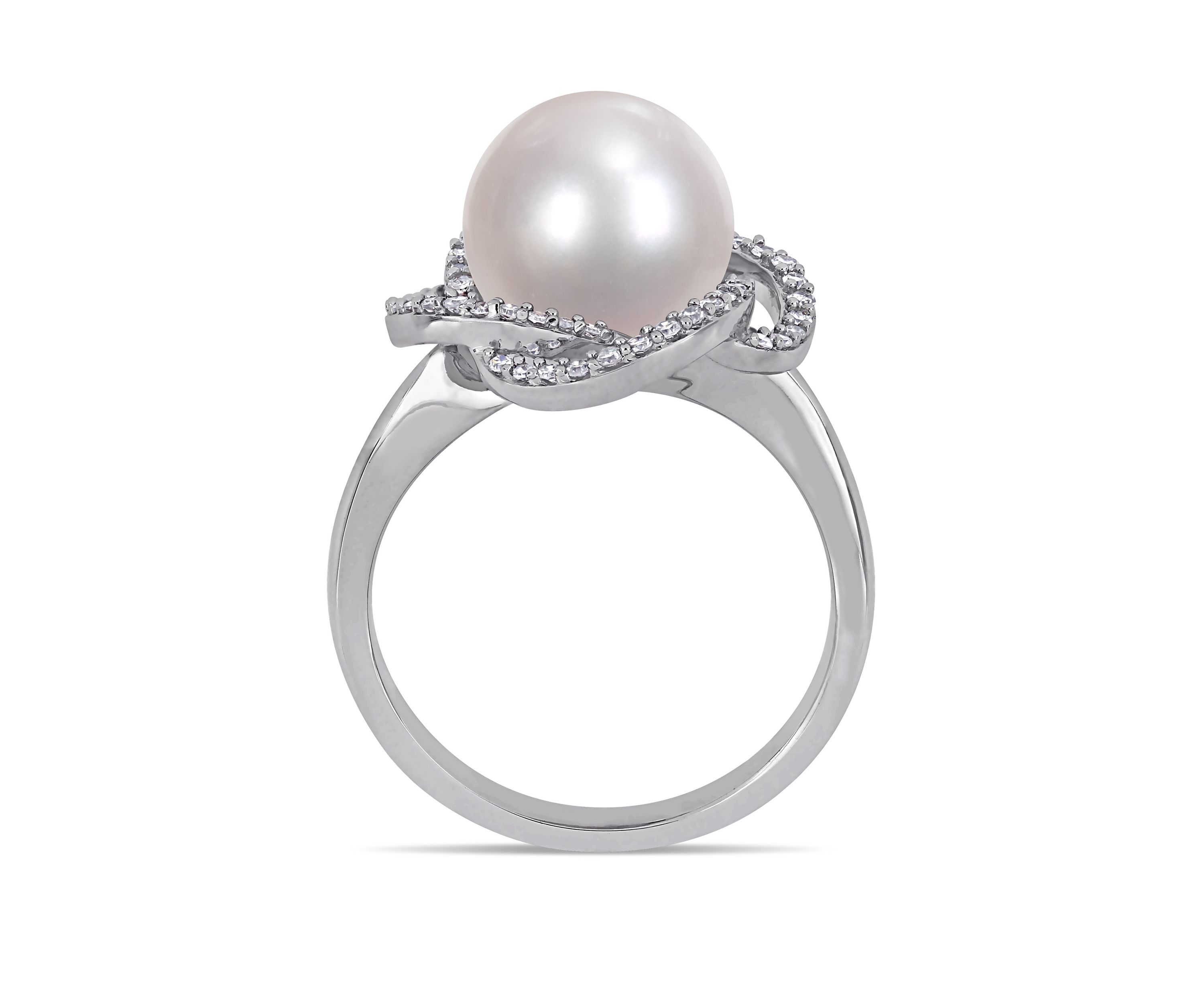 1/4 ct. t.w. Diamond and 10 to 10.5 Millimeter Cultured Freshwater Pearl Swirl Ring in 14k White Gold