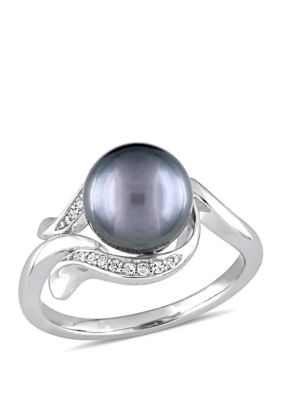 Belk & Co 1/10 Ct. T.w. Diamond And 8.5 To 9 Millimeter Cultured Tahitian Pearl Accent Ring In 14K White Gold