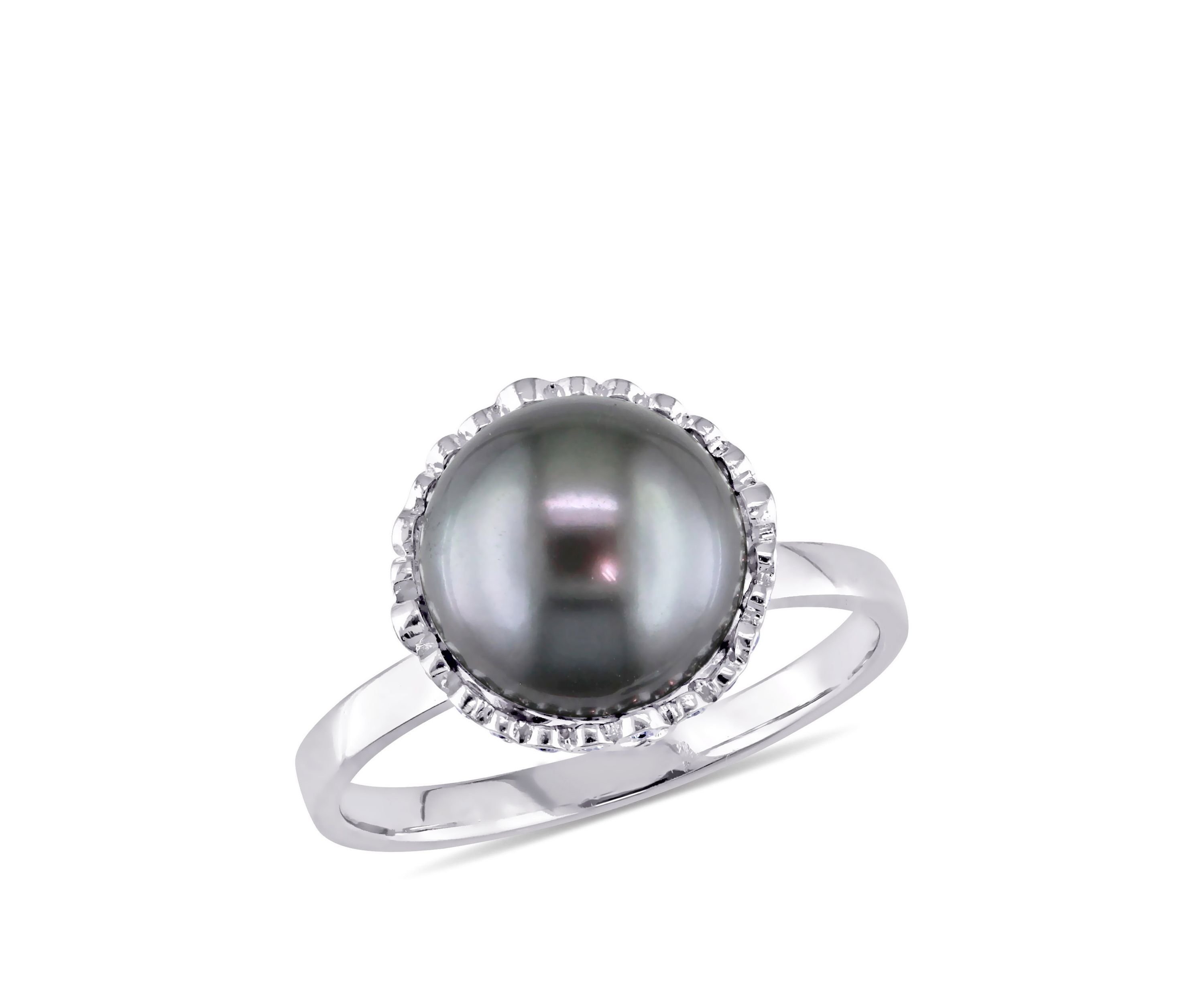 1/4 ct. t.w. Diamond and 9.5 to 10 Millimeter Cultured Tahitian Pearl Cocktail Ring in 14k White Gold