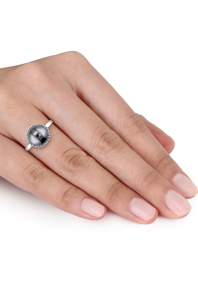 1/4 ct. t.w. Diamond and 9.5 to 10 Millimeter Cultured Tahitian Pearl Cocktail Ring in 14k White Gold