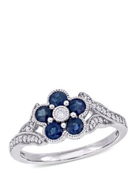 Belk & Co 4/5 Ct. T.w. Sapphire And 1/6 Ct. T.w. Diamond Floral Engagement Ring In 10K White Gold