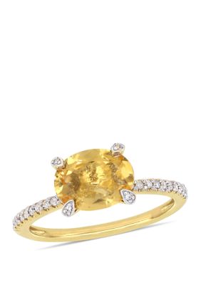 Belk & Co 1.63 ct. t.w. Citrine and 1/10 ct. t.w. Diamond Oval Ring in 10k Yellow Gold, 7