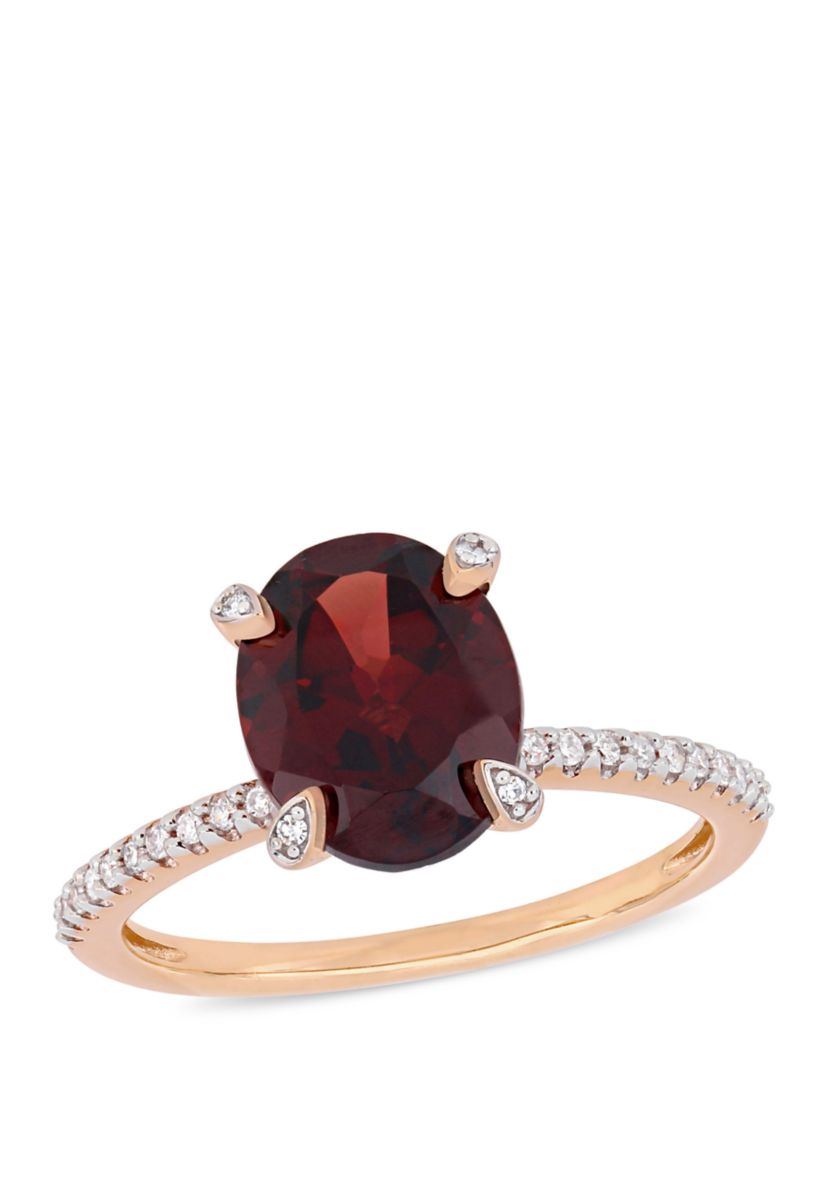 2.88 ct. t.w. Garnet and 1/10 ct. t.w. Diamond Oval Ring in 10k Rose Gold