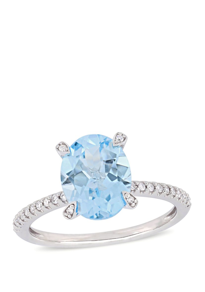 3.8 ct. t.w. Blue Topaz and 1/10 ct. t.w. Diamond Oval Ring in 10k White Gold