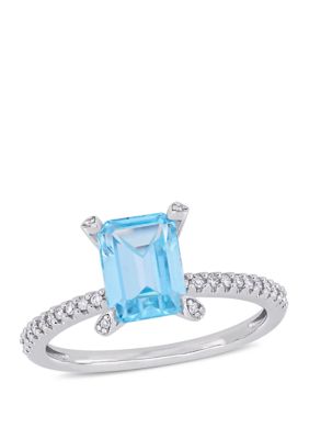 Belk & Co 2 Ct. T.w. Blue Topaz And 1/10 Ct. T.w. Diamond Ring In 10K White Gold