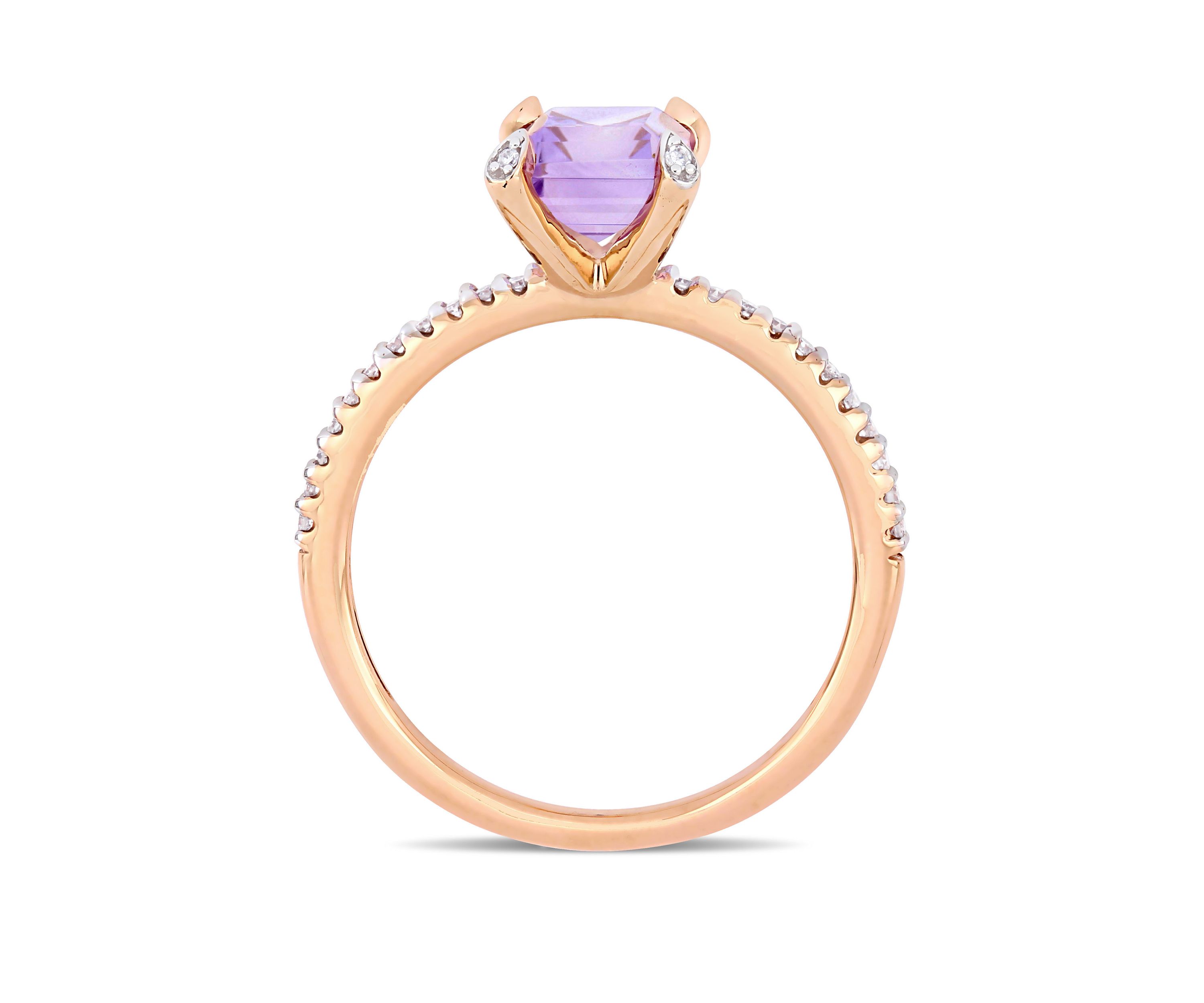 1.63 ct. t.w. Pink Amethyst and 1/10 ct. t.w. Diamond Ring in 10k Rose Gold