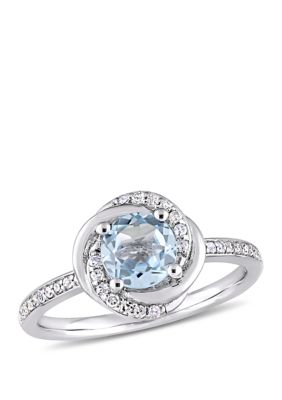 Belk & Co 1 Ct. T.w. Blue Topaz And 1/6 Ct. T.w. Diamond Swirl Ring In 10K White Gold
