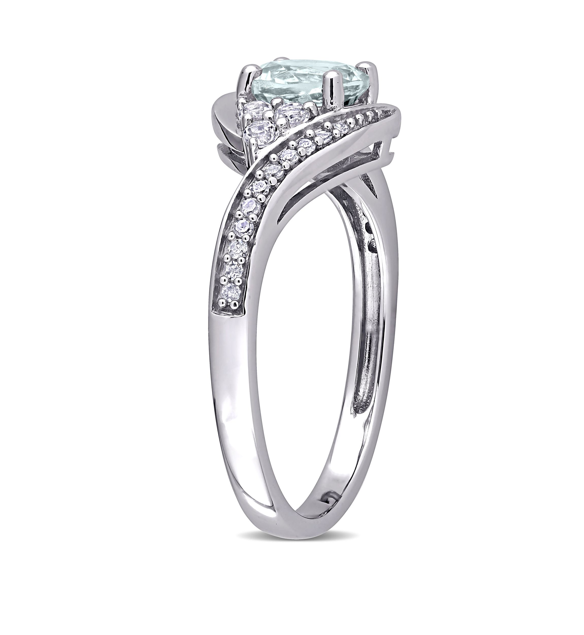  3/4 ct. t.w. Aquamarine, 1/4 ct. t.w. White Topaz and 1/10 ct. t.w. Diamond Swirl Ring in 10k White Gold