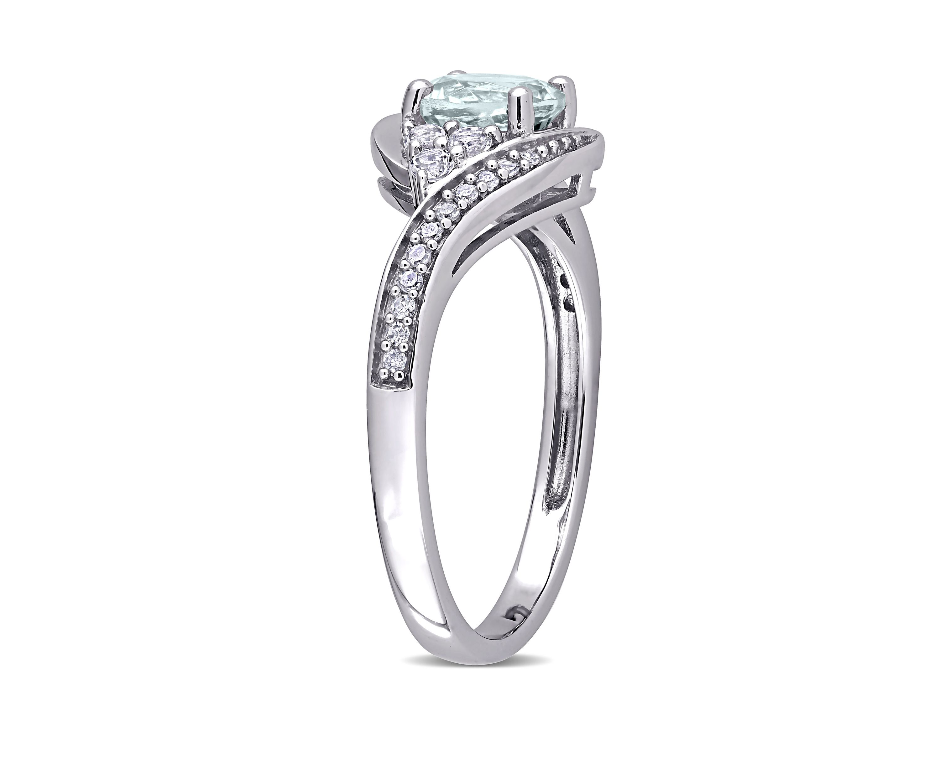  3/4 ct. t.w. Aquamarine, 1/4 ct. t.w. White Topaz and 1/10 ct. t.w. Diamond Swirl Ring in 10k White Gold