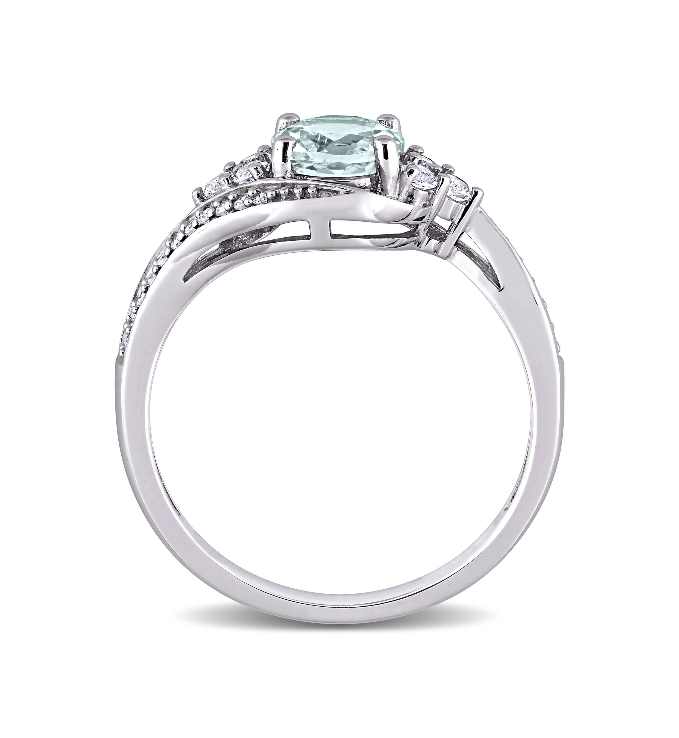  3/4 ct. t.w. Aquamarine, 1/4 ct. t.w. White Topaz and 1/10 ct. t.w. Diamond Swirl Ring in 10k White Gold