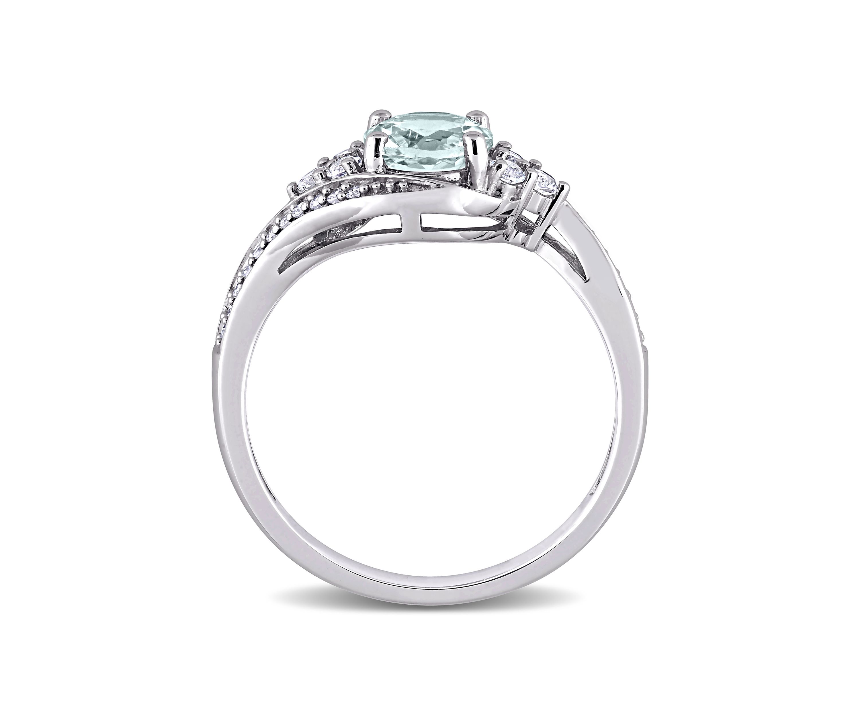  3/4 ct. t.w. Aquamarine, 1/4 ct. t.w. White Topaz and 1/10 ct. t.w. Diamond Swirl Ring in 10k White Gold