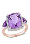 5.4 ct. t.w. Amethyst and 1/3 ct. t.w. Diamond Halo 3 Stone Ring in 14k Rose Gold