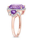 5.4 ct. t.w. Amethyst and 1/3 ct. t.w. Diamond Halo 3 Stone Ring in 14k Rose Gold