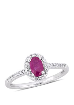 Belk & Co 5/8 Ct. T.w. Ruby And 1/8 Ct. T.w. Diamond Halo Engagement Ring In 10K White Gold