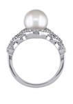 8-8.5 Millimeter Cultured Freshwater Pearl and 1/5 ct. t.w. Diamond Crossover Ring in 10k White Gold