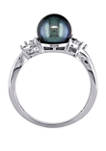 Black Cultured Freshwater Pearl and 1/10 ct. t.w. Diamond Accent Crossover Ring in 10k White Gold