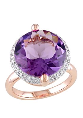 Effy® 3/8 ct. t.w. Diamond and Pink Amethyst Ring in 14k Rose Gold | belk