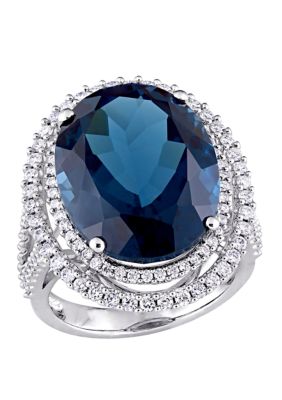 Belk & Co 22 Ct. T.w. London Blue Topaz And 7/8 Ct. T.w. Diamond Double Halo Ring In 14K White Gold