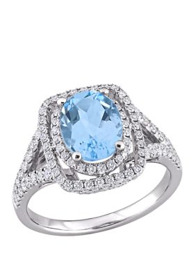 Belk & Co 2.5 Ct. T.w. Blue Topaz And 4/5 Ct. T.w. Diamond Double Halo Ring In 14K White Gold