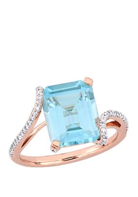 Belk & Co 5.6 Ct. T.w. Blue Topaz And 1/4 Ct. T.w. Diamond Cocktail Ring In 14K Rose Gold