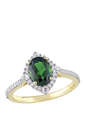 Belk & Co 1.5 Ct. T.w. Chrome Diopside, 1/5 Ct. T.w. White Sapphire, And 1/4 Ct. T.w. Diamond Vintage Ring In 14K Yellow Gold
