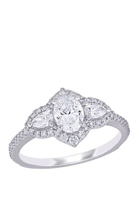 Belk & Co 1.5 Ct. T.w. Diamond Halo 3 Stone Engagement Ring In 14K White Gold