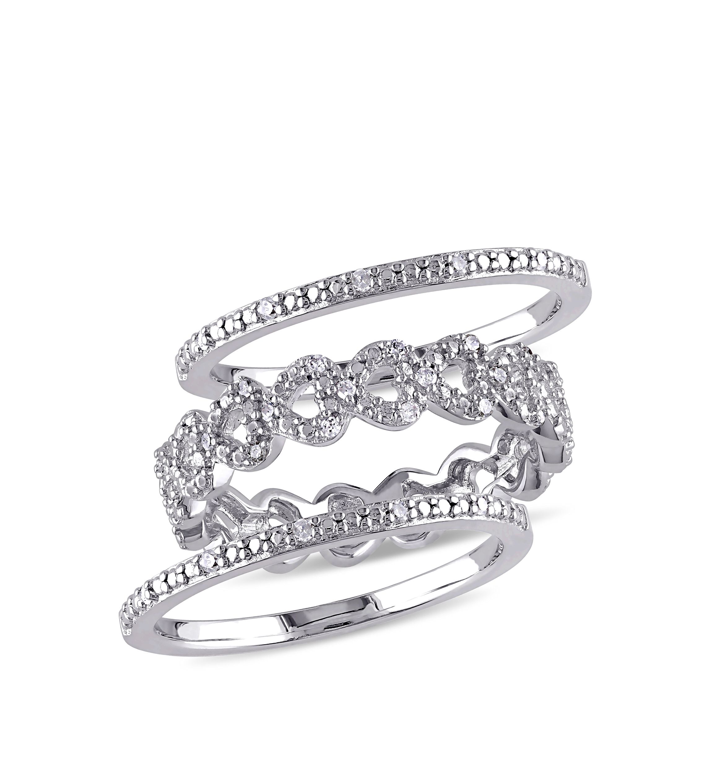 1/8 ct. t.w. Diamond Heart Link Bridal Ring Set in Sterling Silver 