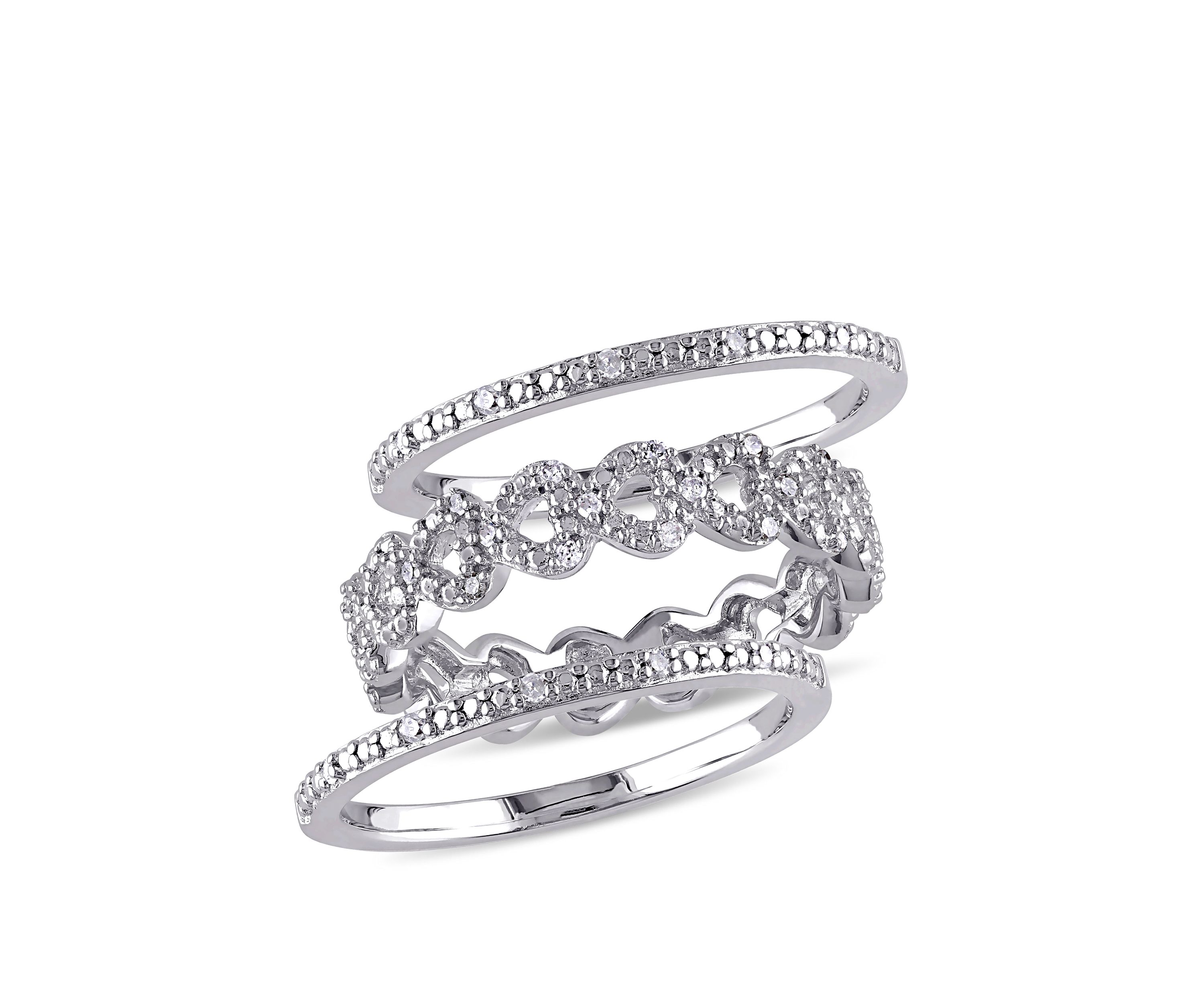 1/8 ct. t.w. Diamond Heart Link Bridal Ring Set in Sterling Silver 