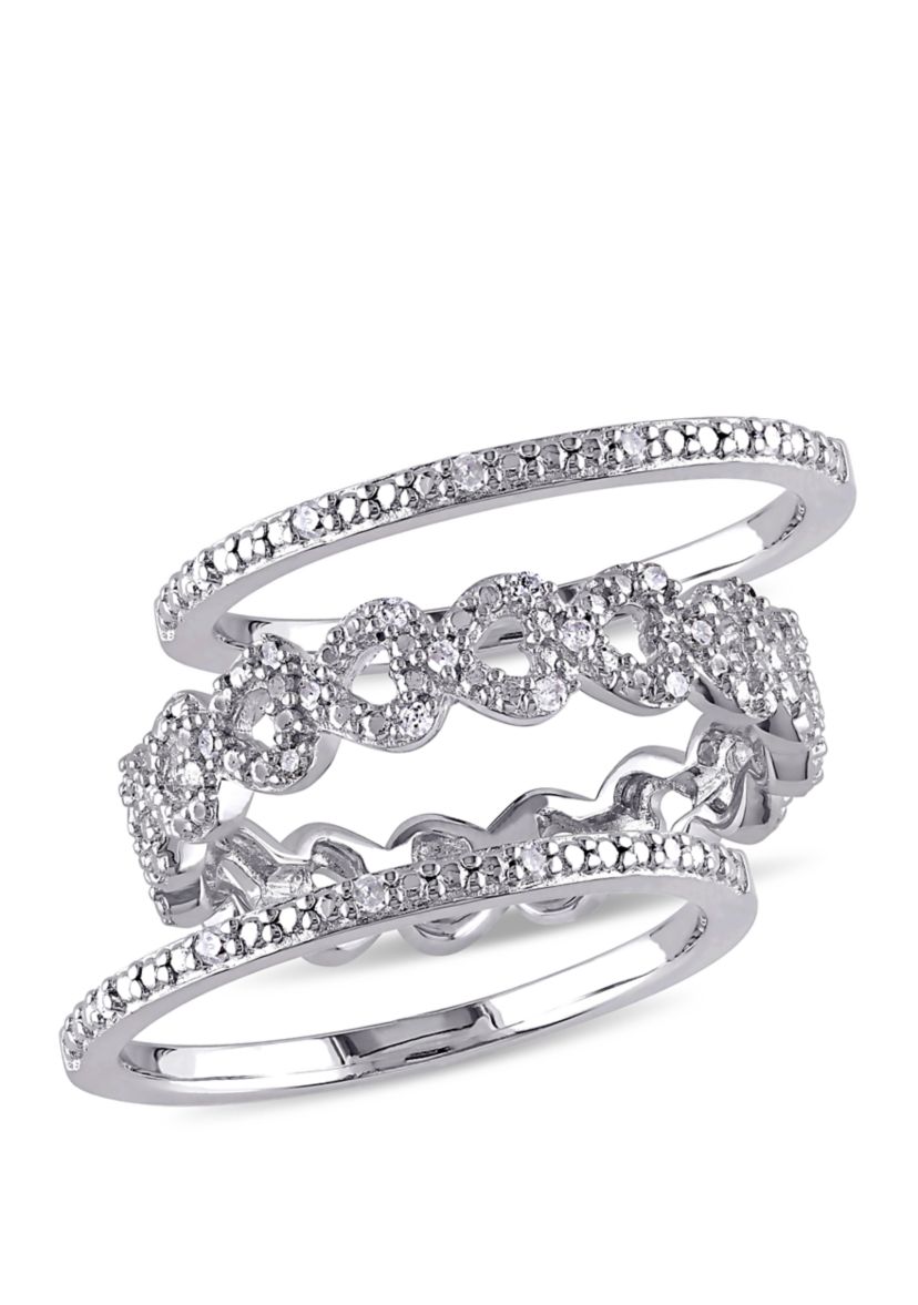 1/8 ct. t.w. Diamond Heart Link Bridal Ring Set in Sterling Silver 