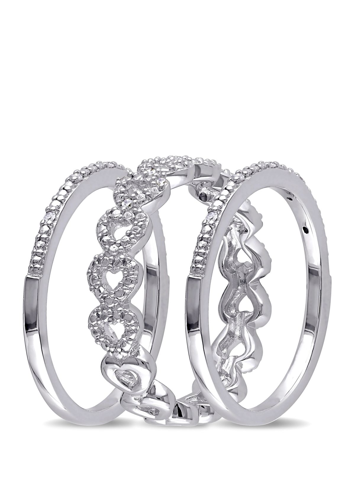 1/8 ct. t.w. Diamond Heart Link Bridal Ring Set in Sterling Silver 