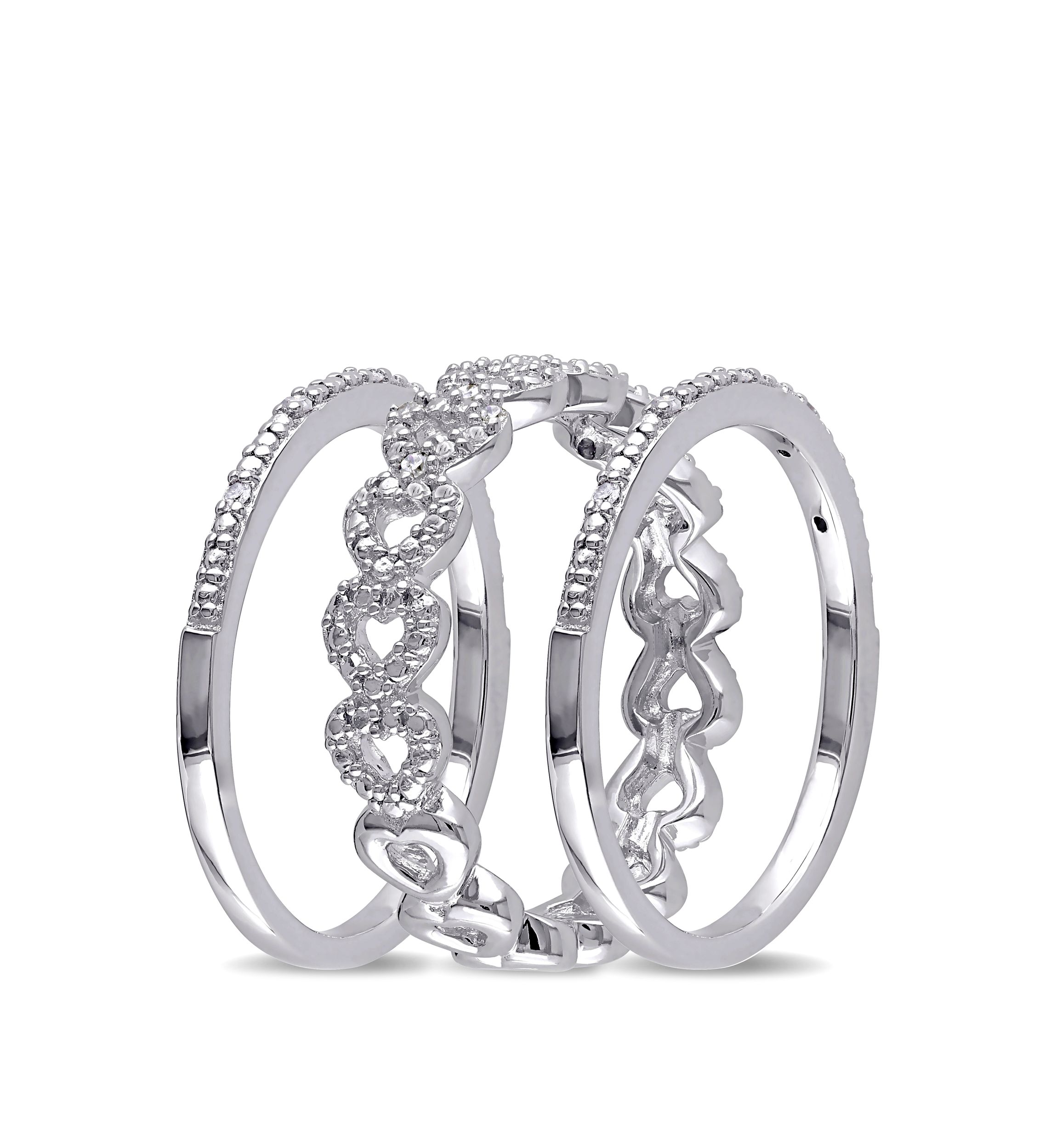 1/8 ct. t.w. Diamond Heart Link Bridal Ring Set in Sterling Silver 