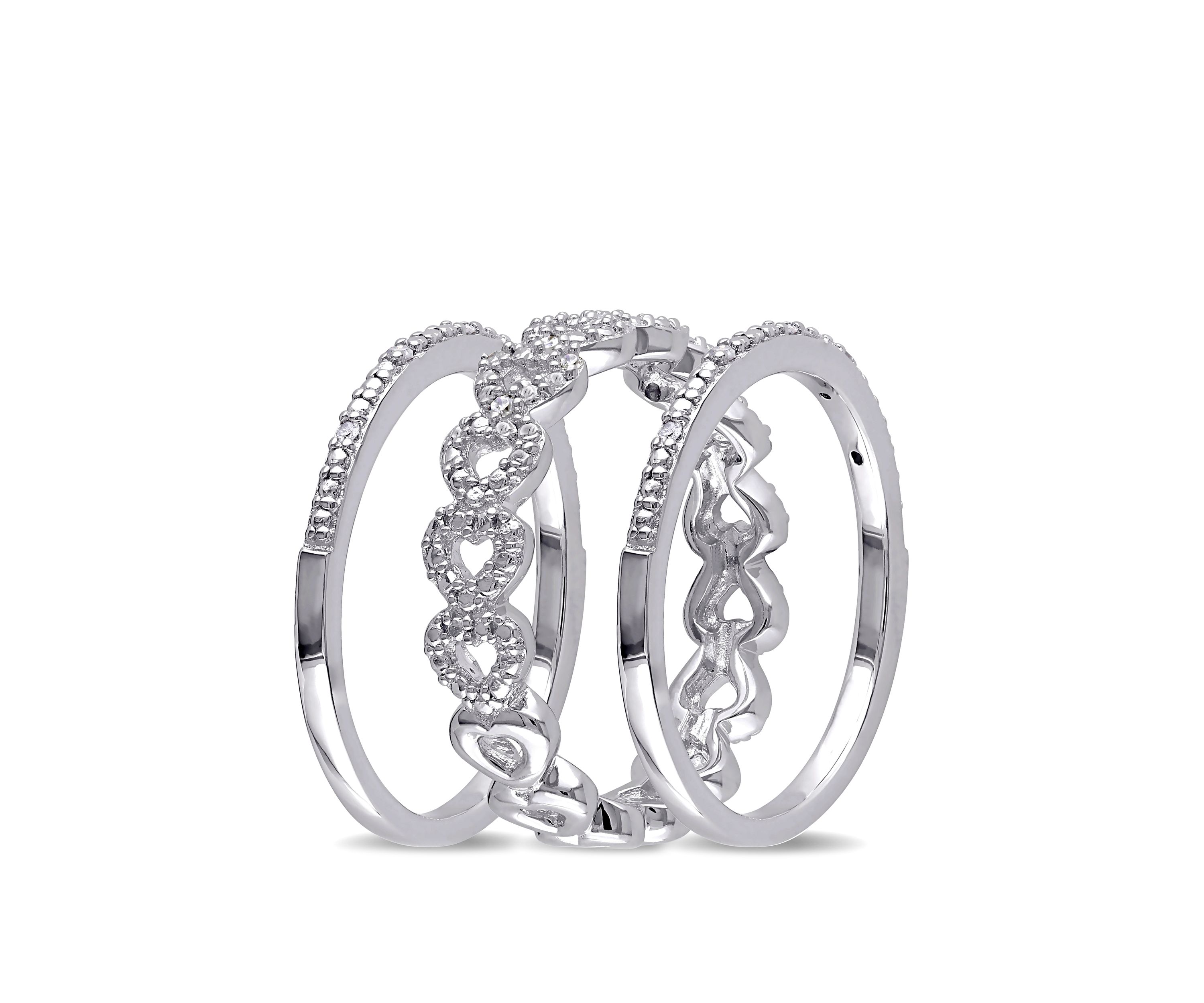 1/8 ct. t.w. Diamond Heart Link Bridal Ring Set in Sterling Silver 