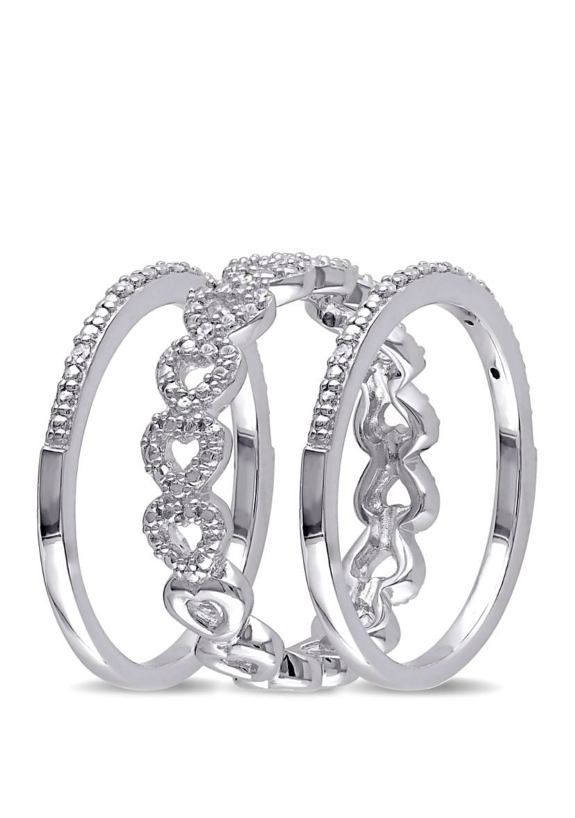 1/8 ct. t.w. Diamond Heart Link Bridal Ring Set in Sterling Silver 