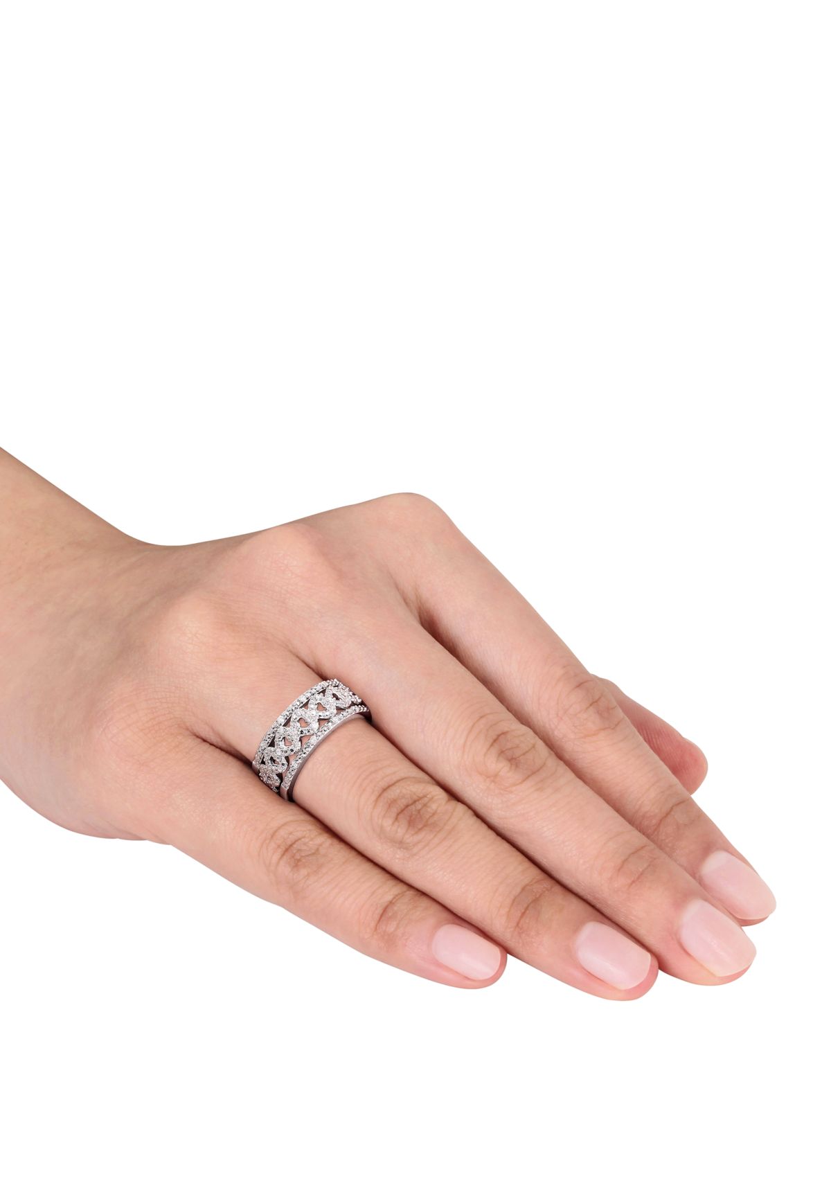 1/8 ct. t.w. Diamond Heart Link Bridal Ring Set in Sterling Silver 